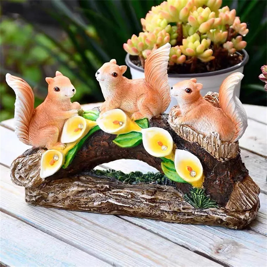 Solar Squirrel Family Garden Light