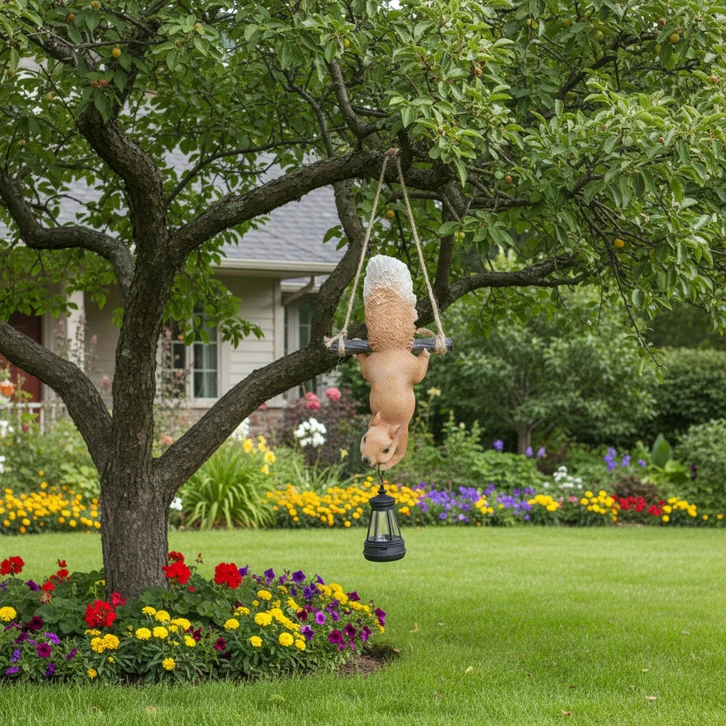 Solar Hanging Squirrel Garden Lantern