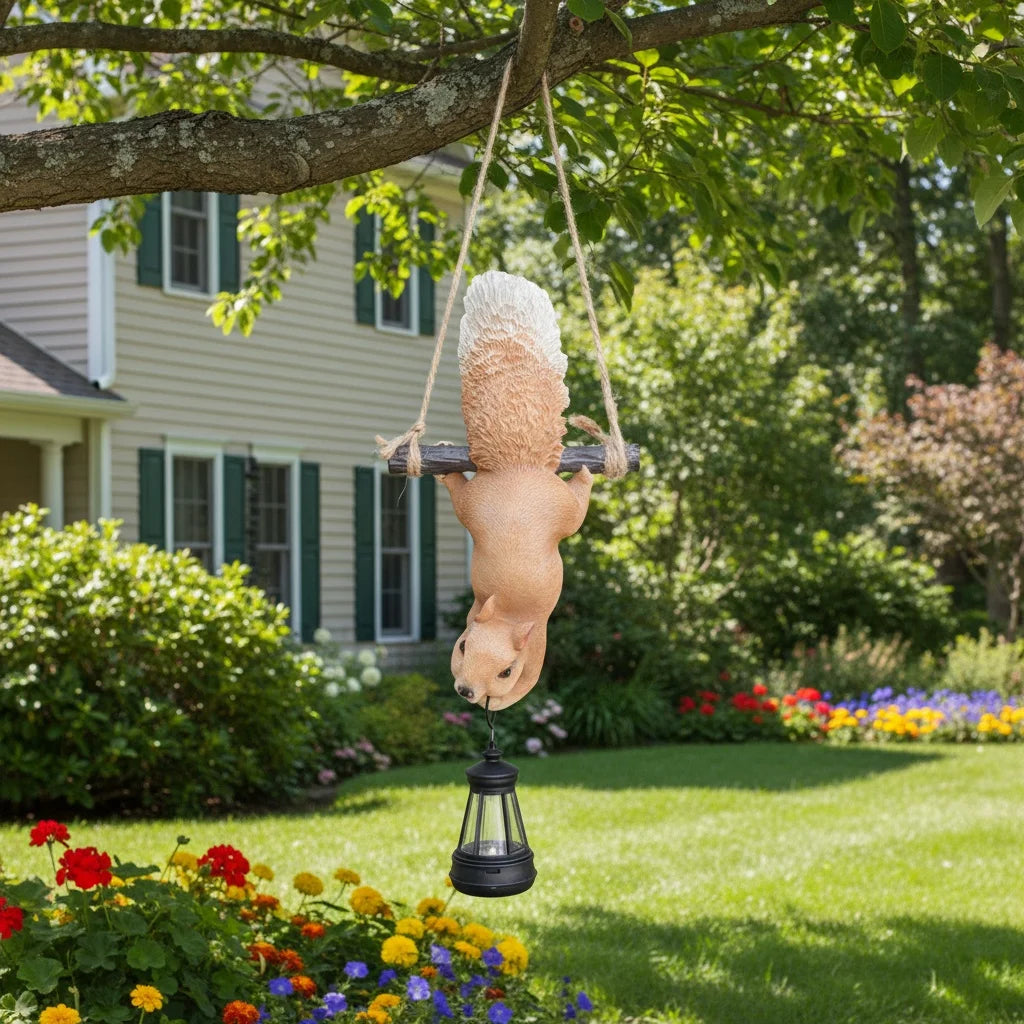 Solar Hanging Squirrel Garden Lantern