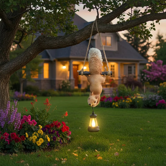 Solar Hanging Squirrel Garden Lantern